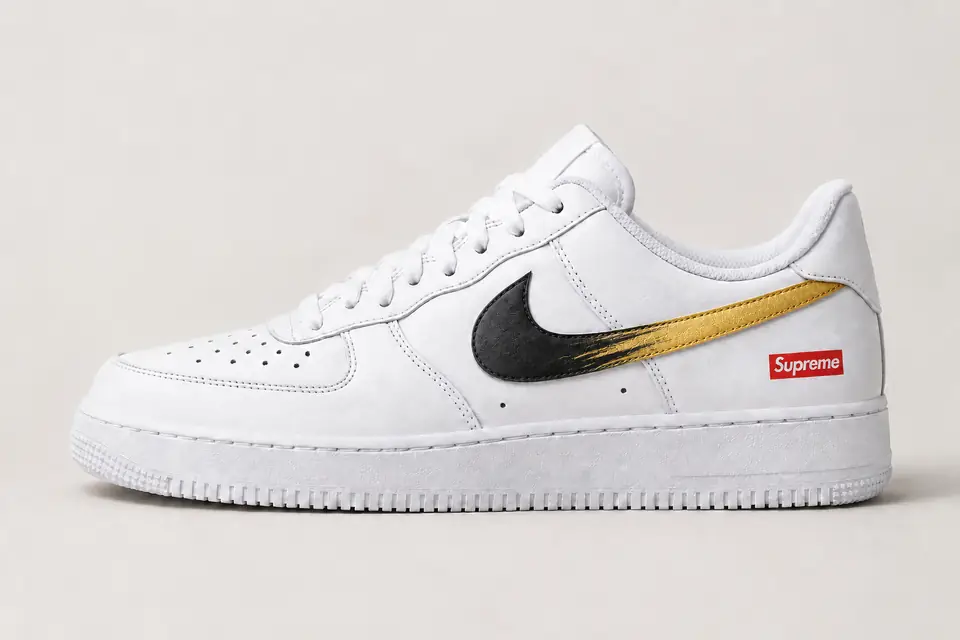 Air Force Supreme Noir Dégradé coloris noir et or, vue de profil