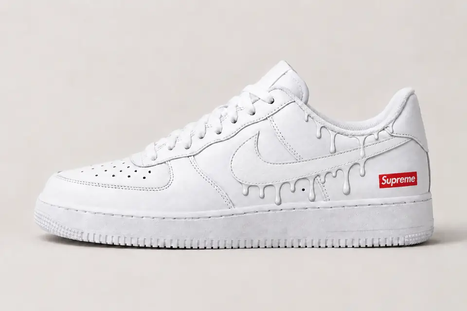 Air Force Supreme Noir Drip 2 coloris blanc et gris, vue de profil