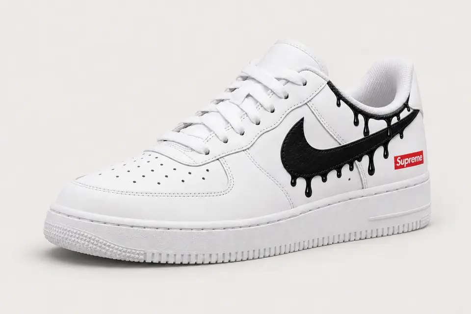 Air Force Supreme Noir Drip 2 coloris noir, vue de trois quarts