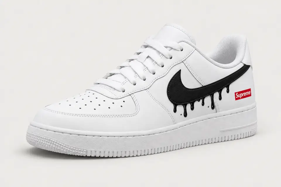 Air Force Supreme Noir Drip coloris noir, vue de trois quarts