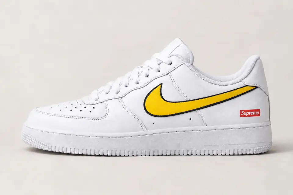 Air Force Supreme Noir Minimal 2 coloris jaune et noir, vue de profil