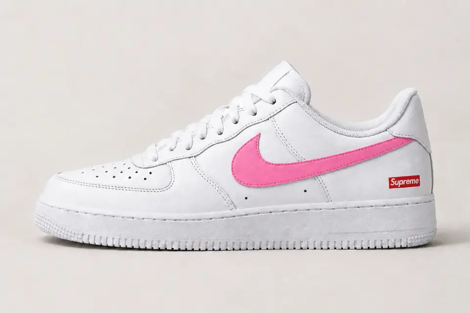 Air Force Supreme Noir Minimal coloris blanc et rose, vue de profil