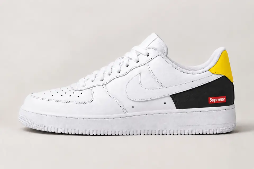 Air Force Supreme Noir Patchwork 2 coloris jaune et noir, vue de profil