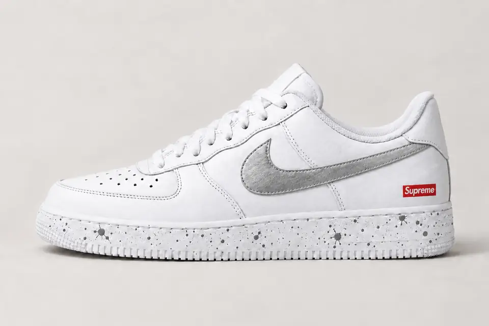 Air Force Supreme Noir Splash coloris argent, vue de profil