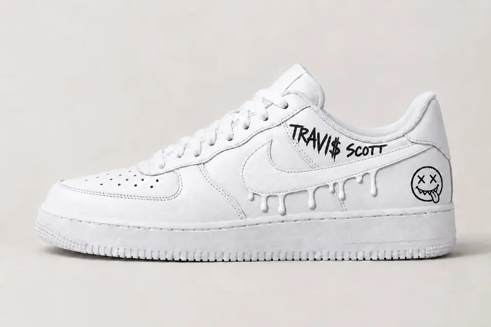 Air Force Travis Scott Drip coloris blanc, vue de profil