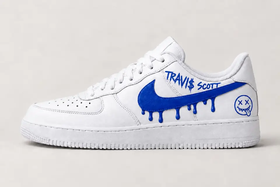 Air Force Travis Scott Drip coloris bleu, vue de profil