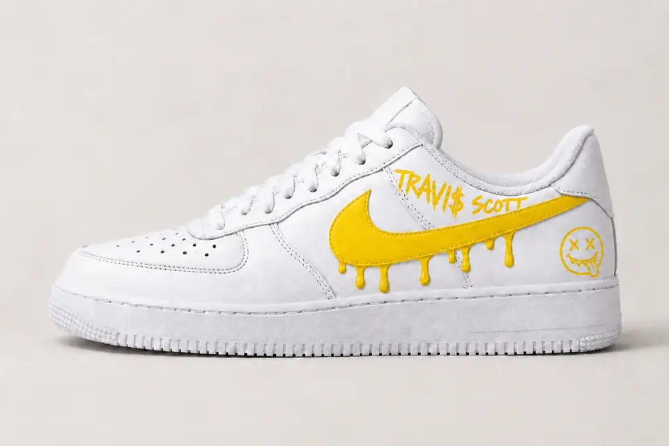 Air Force Travis Scott Drip coloris jaune, vue de profil