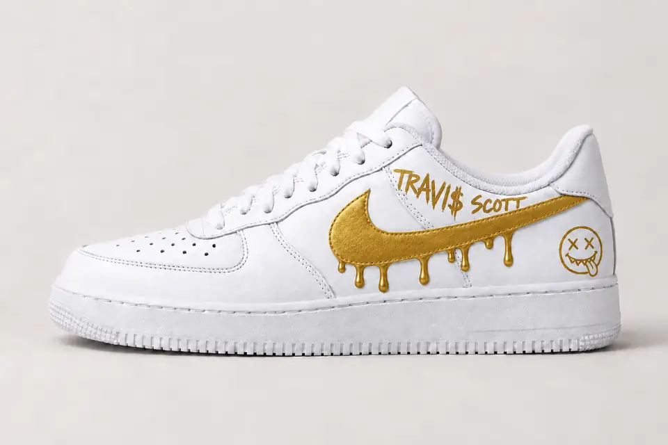 Air Force Travis Scott Drip coloris or, vue de profil