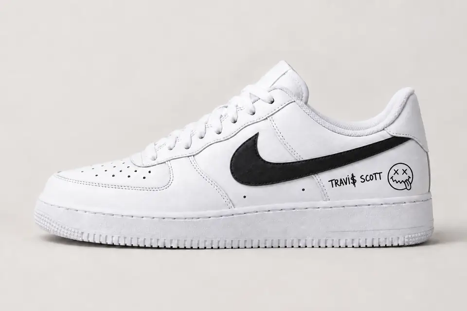 Air Force Travis Scott Swoosh Peint coloris noir, vue de profil