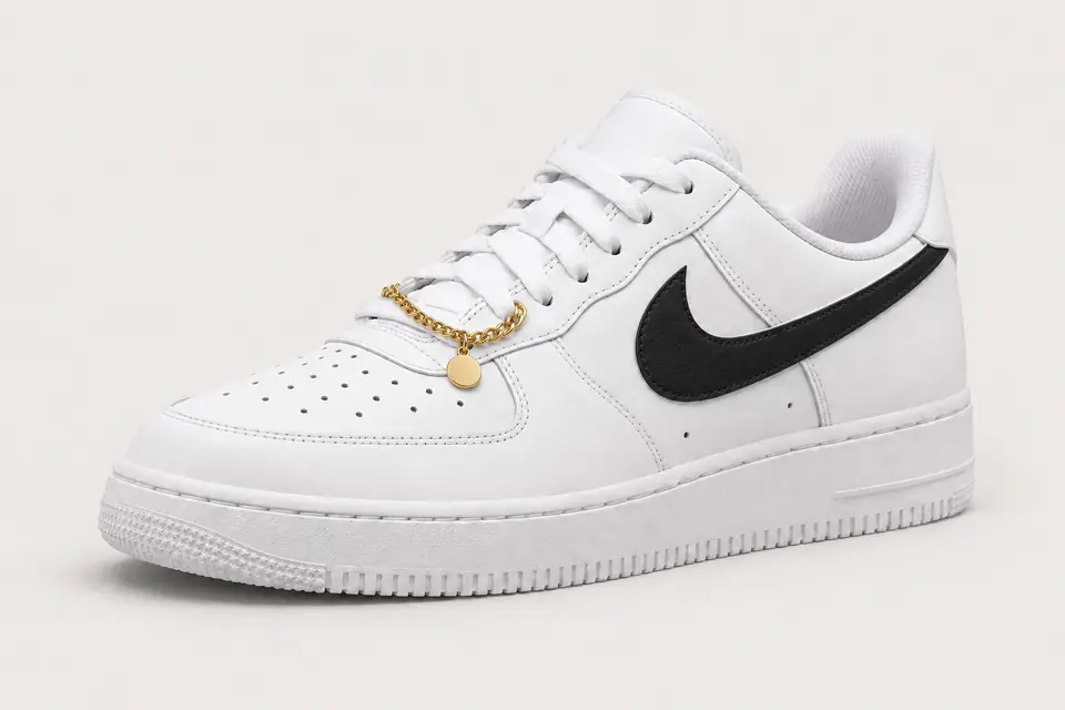 Nike Air Force 1 Femme avec Chaîne coloris noir, vue de trois quarts