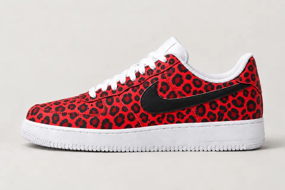 Nike Air Force 1 Léopard Femme coloris noir et rouge, vue de profil