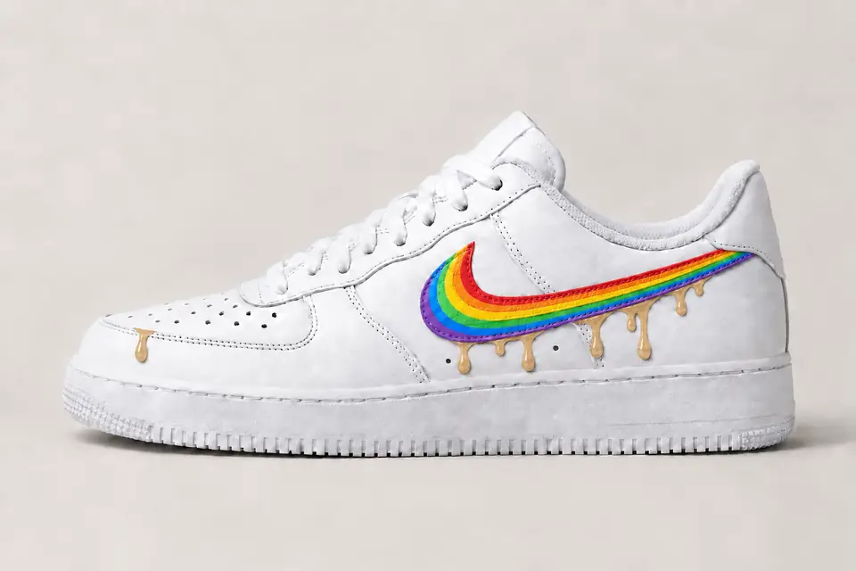 Nike Air Force 1 LGBT Drip coloris beige, vue de profil