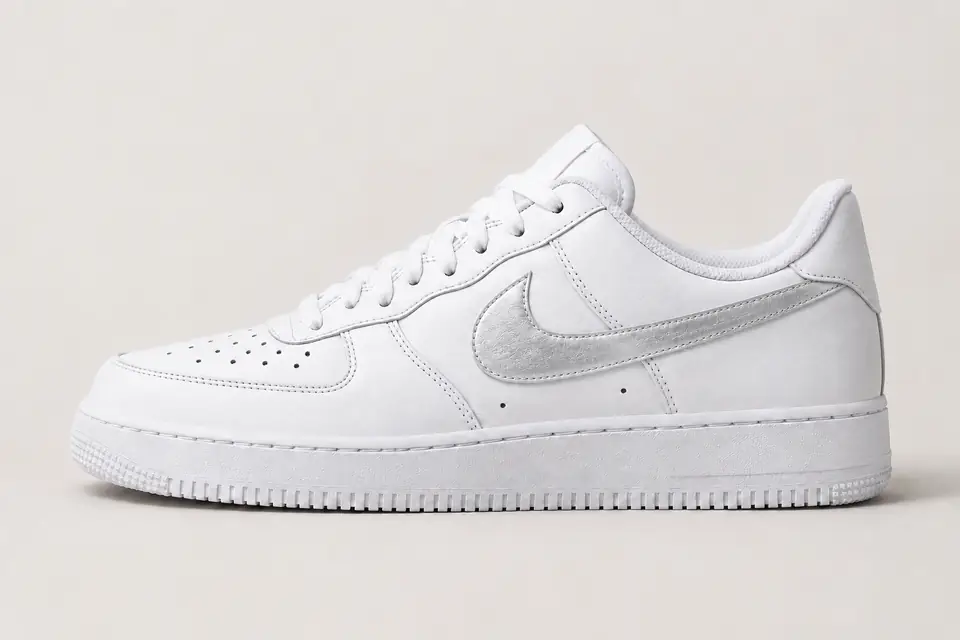 Nike Air Force 1 Metallic Rose Gold coloris argent, vue de profil