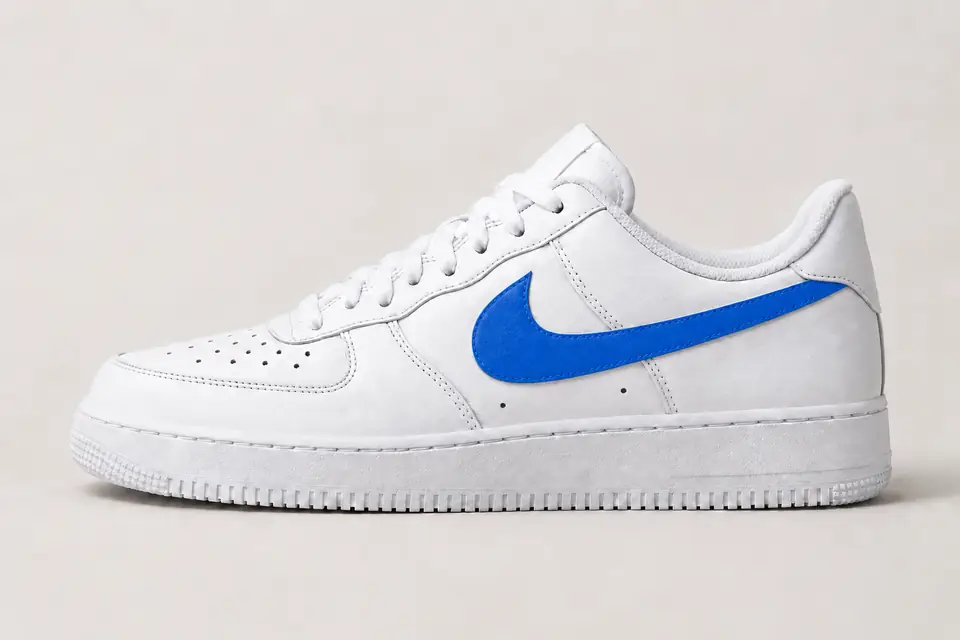 Nike Air Force 1 Script Swoosh White Blue coloris blanc, vue de profil